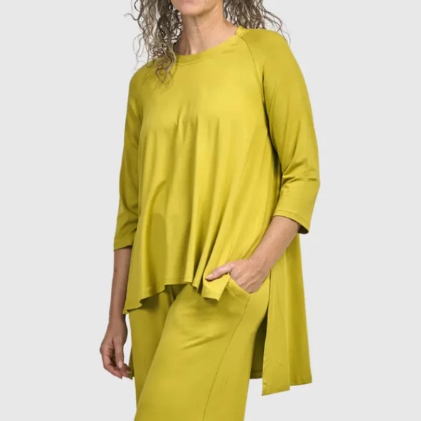 Alembika Essential Hi-Lo Lagenlook A-Line Stretch Top In Lime Size M (Us 12-14)